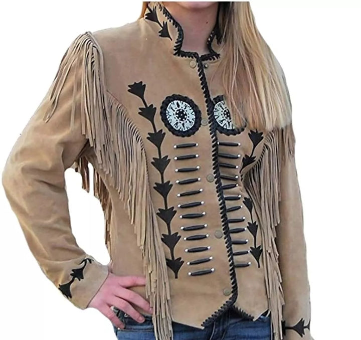 Women Native American Western Cowboy Leather Jacket Suede Fringe & Beaded -ZLC-WWJ-2038