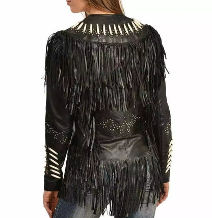 Women Native American Western Cowboy Leather Jacket Suede Fringe & Beaded -ZLC-WWJ-2039-1