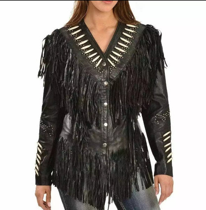 Women Native American Western Cowboy Leather Jacket Suede Fringe & Beaded -ZLC-WWJ-2039