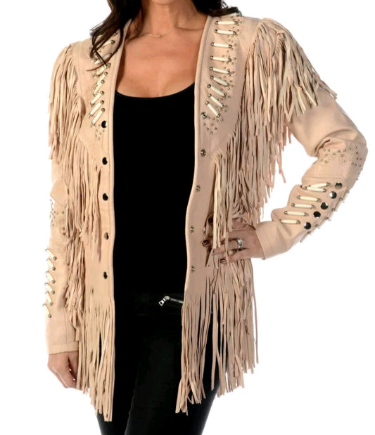 Women Native American Western Cowboy Leather Jacket Suede Fringe & Beaded -ZLC-WWJ-2040