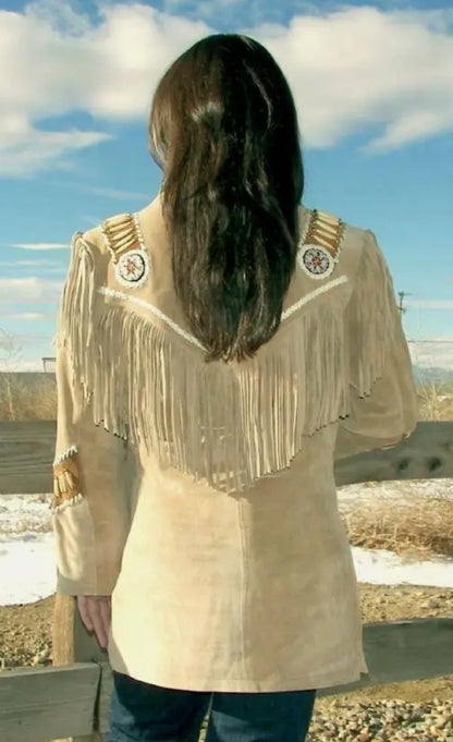 Women Native American Western Cowboy Leather Jacket Suede Fringe & Beaded -ZLC-WWJ-2043-1