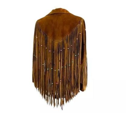 Women Native American Western Cowboy Leather Jacket Suede Fringe & Beaded -ZLC-WWJ-2044-2