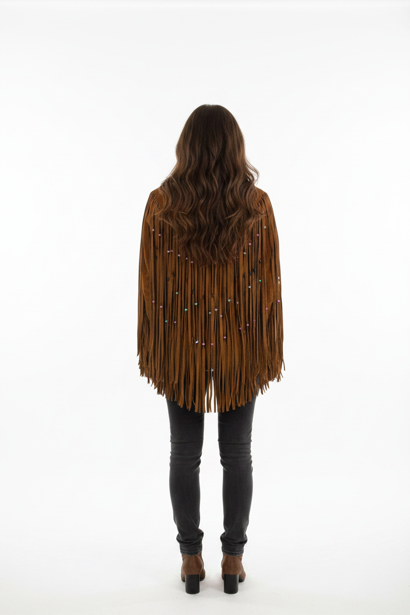 Women Fringe Suede Leather Beaded Jacket- ZLC-WWJ-2044