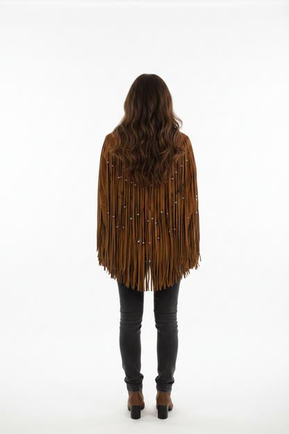 Women Fringe Suede Leather Beaded Jacket- ZLC-WWJ-2044