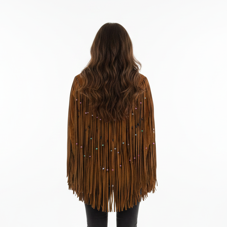 Women Fringe Suede Leather Beaded Jacket- ZLC-WWJ-2044