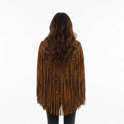 Women Fringe Suede Leather Beaded Jacket- ZLC-WWJ-2044