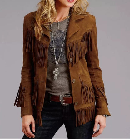 Women Native American Western Cowboy Leather Jacket Suede Fringe & Beaded -ZLC-WWJ-2044