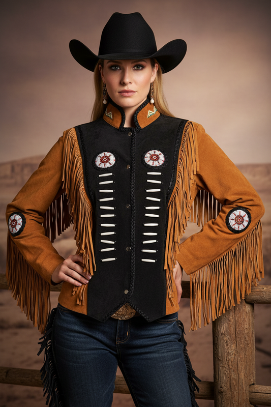 Women Fringe Suede Leather Beaded Jacket- ZLC-WWJ-2047 - ZHIM LEATHER CREATIONS