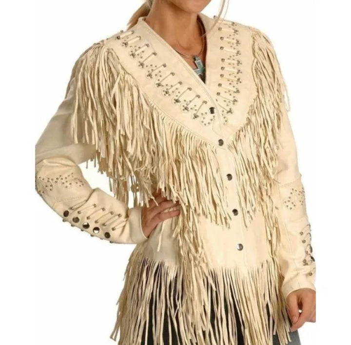 Women Native American Western Cowboy Leather Jacket Suede Fringe & Beaded -ZLC-WWJ-2049