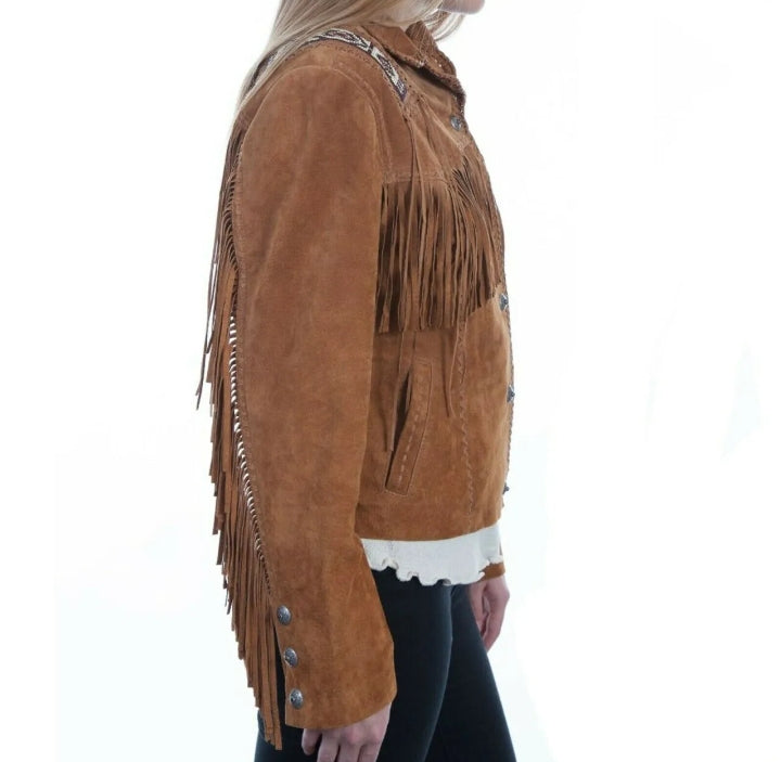 Women Native American Western Cowboy Leather Jacket Suede Fringe & Beaded -ZLC-WWJ-2050-2