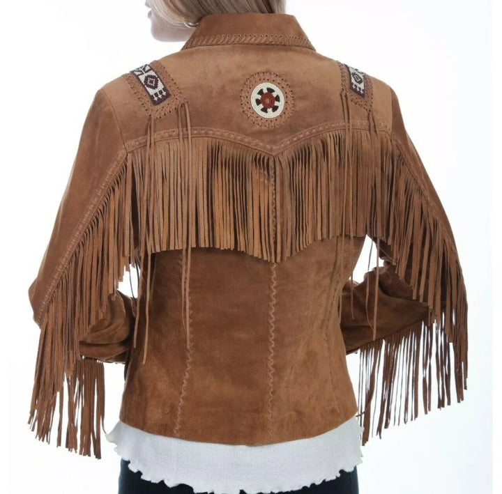 Women Native American Western Cowboy Leather Jacket Suede Fringe & Beaded -ZLC-WWJ-2050-3