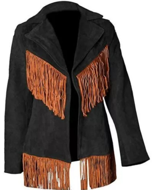 Women Native American Western Cowboy Leather Jacket Suede Fringe & Beaded -ZLC-WWJ-2051