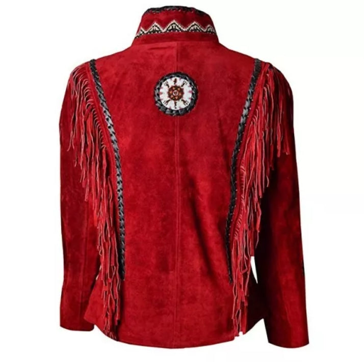 Women Native American Western Cowboy Leather Jacket Suede Fringe & Beaded -ZLC-WWJ-2053-1