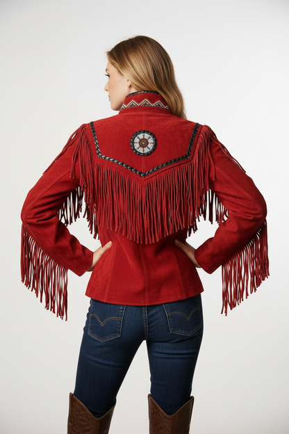 Women Fringe Suede Leather Beaded Jacket- ZLC-WWJ-2053 - ZHIM LEATHER CREATIONS
