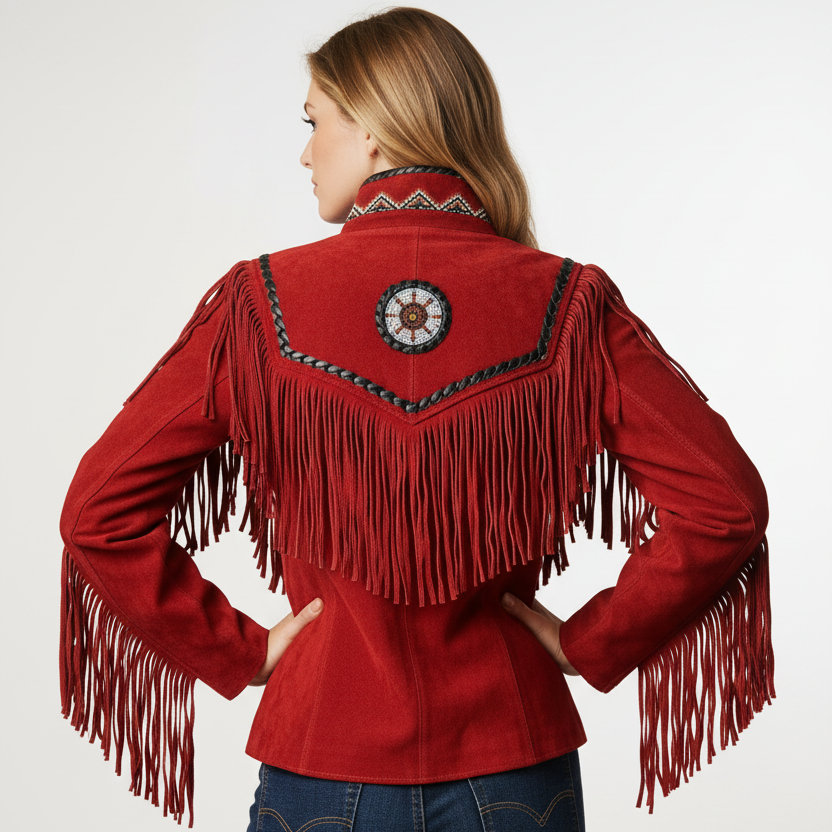 Women Fringe Suede Leather Beaded Jacket- ZLC-WWJ-2053