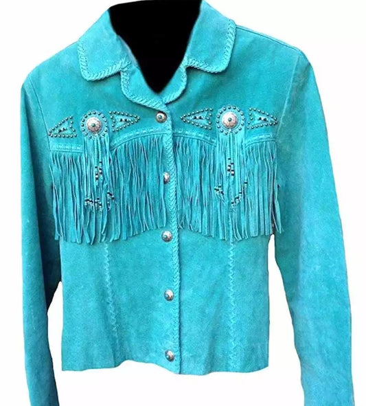 Women Native American Western Cowboy Leather Jacket Suede Fringe & Beaded -ZLC-WWJ-2054