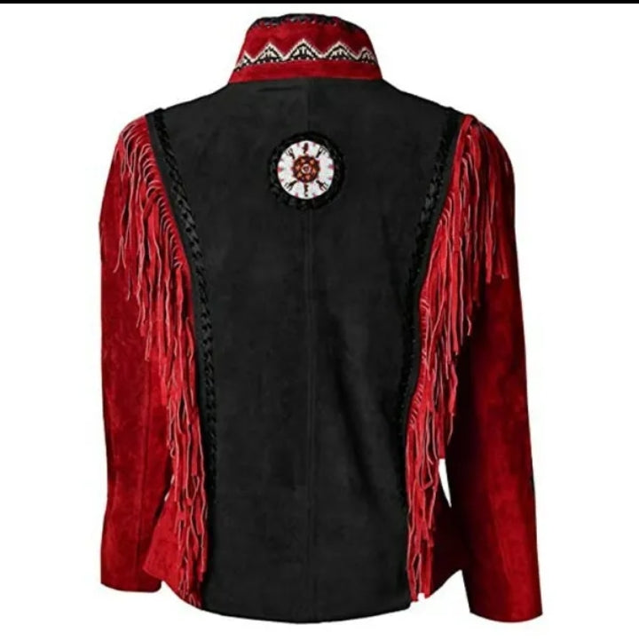 Women Native American Western Cowboy Leather Jacket Suede Fringe & Beaded -ZLC-WWJ-2056-1