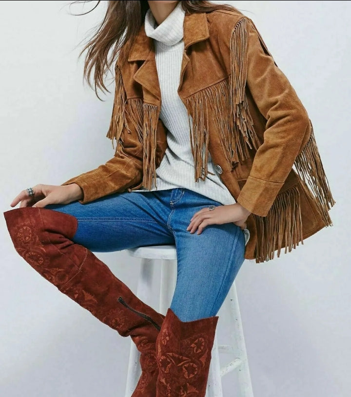 Women Native American Western Cowboy Leather Jacket Suede Fringe & Beaded -ZLC-WWJ-2057-2