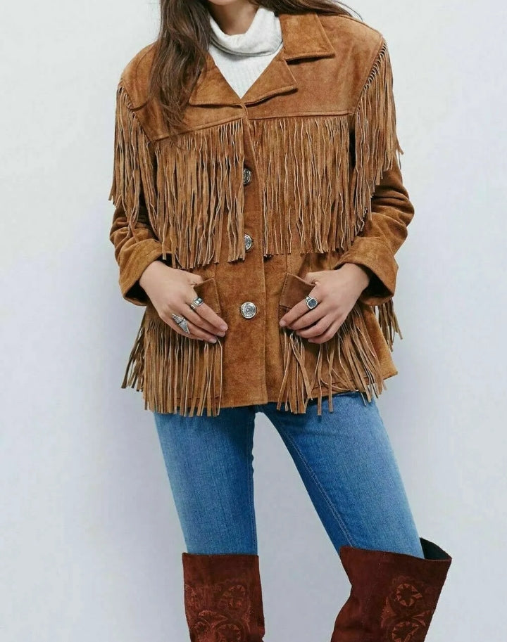 Women Native American Western Cowboy Leather Jacket Suede Fringe & Beaded -ZLC-WWJ-2057