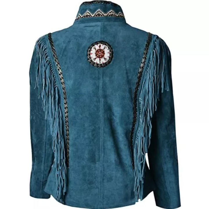 Women Native American Western Cowboy Leather Jacket Suede Fringe & Beaded -ZLC-WWJ-2063-1