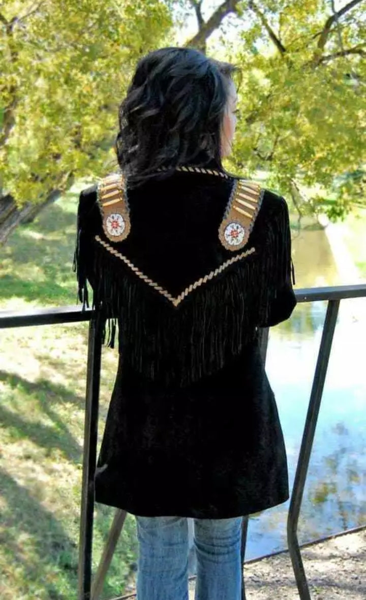 Women Native American Western Cowboy Leather Jacket Suede Fringe & Beaded -ZLC-WWJ-2066-1