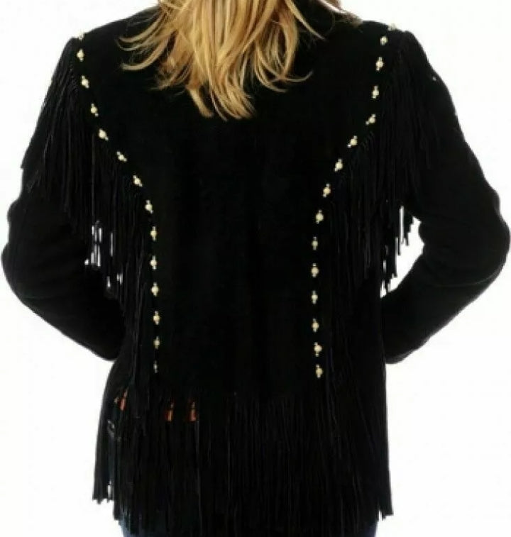 Women Native American Western Cowboy Leather Jacket Suede Fringe & Beaded -ZLC-WWJ-2068-1