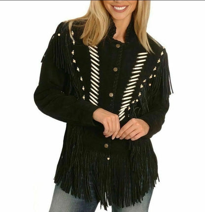 Women Native American Western Cowboy Leather Jacket Suede Fringe & Beaded -ZLC-WWJ-2068