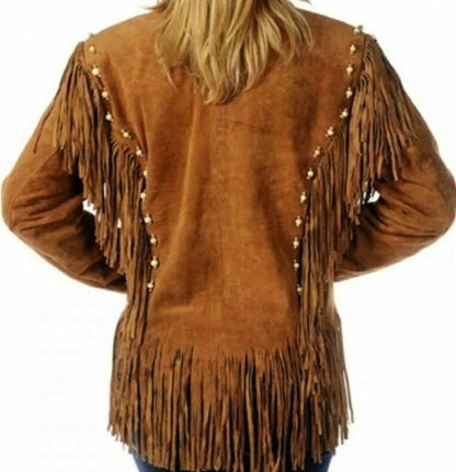 Women Native American Western Cowboy Leather Jacket Suede Fringe & Beaded -ZLC-WWJ-2069-1