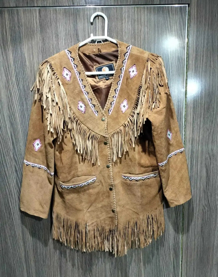 Women Native American Western Cowboy Leather Jacket Suede Fringe & Beaded -ZLC-WWJ-2071