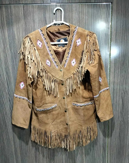 Women Native American Western Cowboy Leather Jacket Suede Fringe & Beaded -ZLC-WWJ-2071