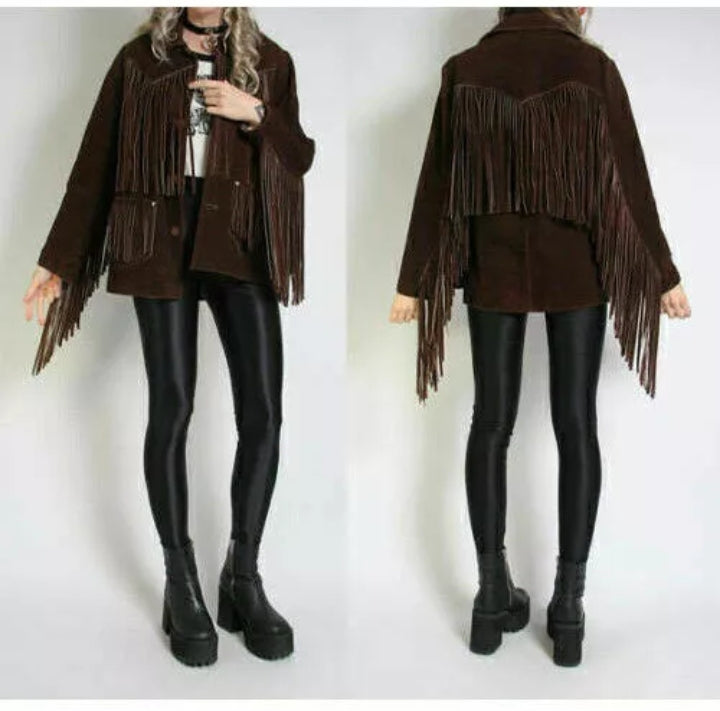 Women Native American Western Cowboy Leather Jacket Suede Fringe & Beaded -ZLC-WWJ-2072-2