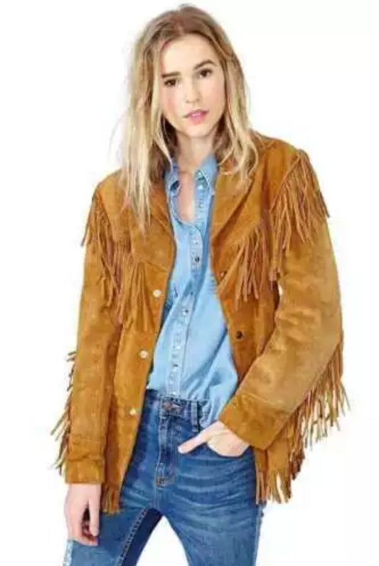 Women Native American Western Cowboy Leather Jacket Suede Fringe & Beaded -ZLC-WWJ-2074