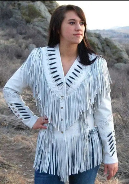 Women Native American Western Cowboy Leather Jacket Suede Fringe & Beaded -ZLC-WWJ-2077