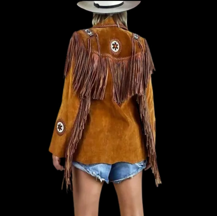 Women Native American Western Cowboy Leather Jacket Suede Fringe & Beaded -ZLC-WWJ-2078-1