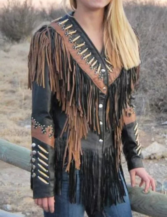 Women Native American Western Cowboy Leather Jacket Suede Fringe & Beaded -ZLC-WWJ-2079