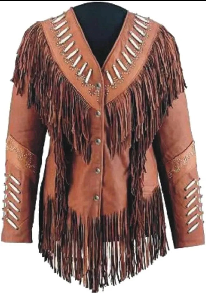 Women Native American Western Cowboy Leather Jacket Suede Fringe & Beaded -ZLC-WWJ-2080-1