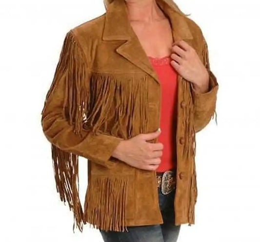 Women Native American Western Cowboy Leather Jacket Suede Fringe & Beaded -ZLC-WWJ-2082