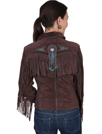 Women Native American Western Cowboy Leather Jacket Suede Fringe & Beaded -ZLC-WWJ-2083-1