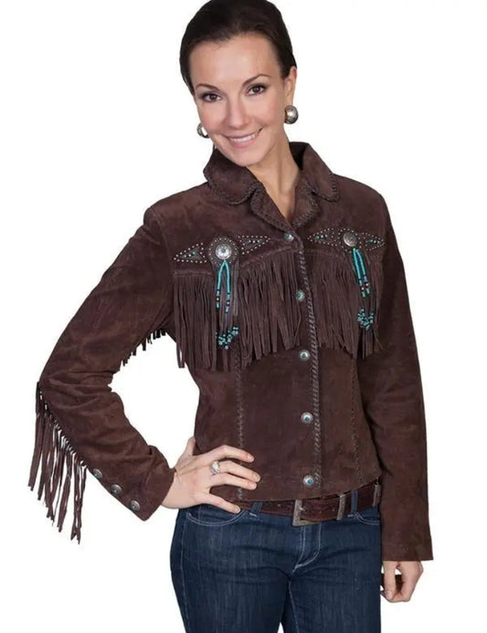 Women Native American Western Cowboy Leather Jacket Suede Fringe & Beaded -ZLC-WWJ-2083