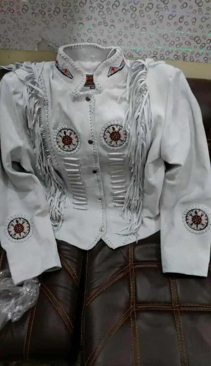 Women Native American Western Cowboy Leather Jacket Suede Fringe & Beaded -ZLC-WWJ-2084-1