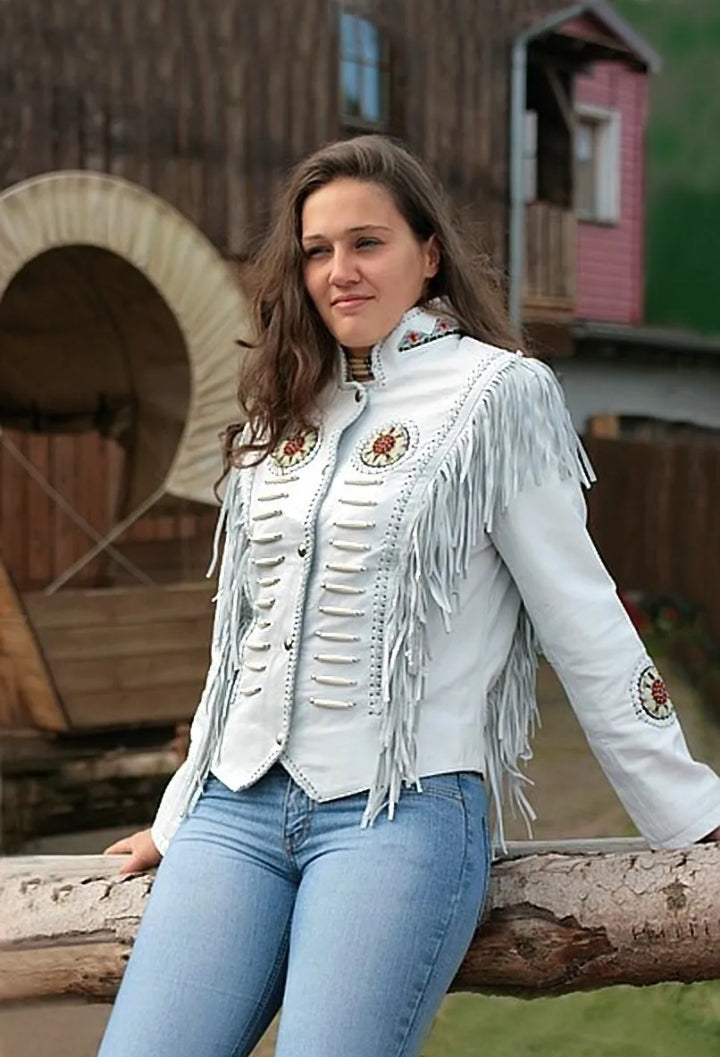 Women Native American Western Cowboy Leather Jacket Suede Fringe & Beaded -ZLC-WWJ-2084