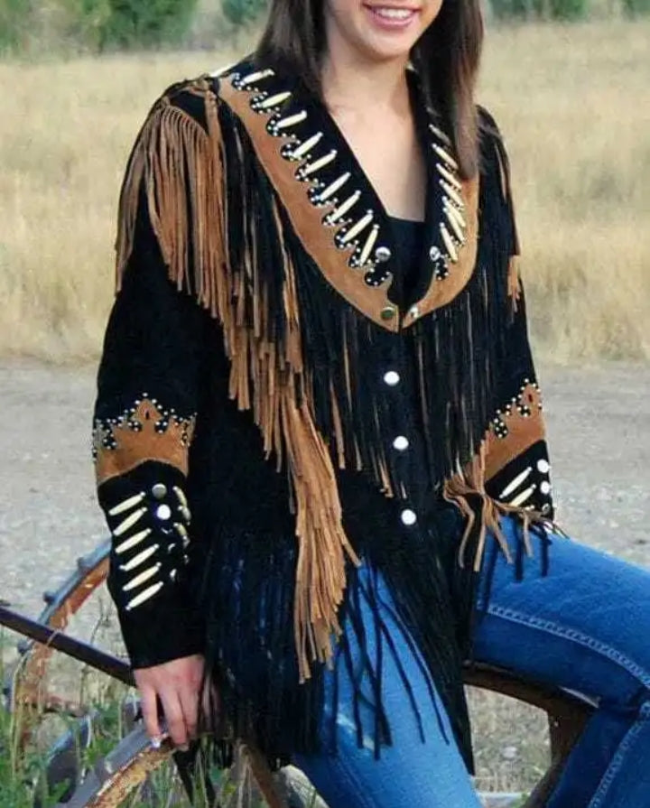 Women Native American Western Cowboy Leather Jacket Suede Fringe & Beaded -ZLC-WWJ-2086-1