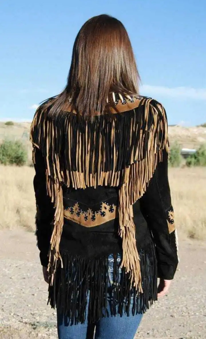 Women Native American Western Cowboy Leather Jacket Suede Fringe & Beaded -ZLC-WWJ-2086-2